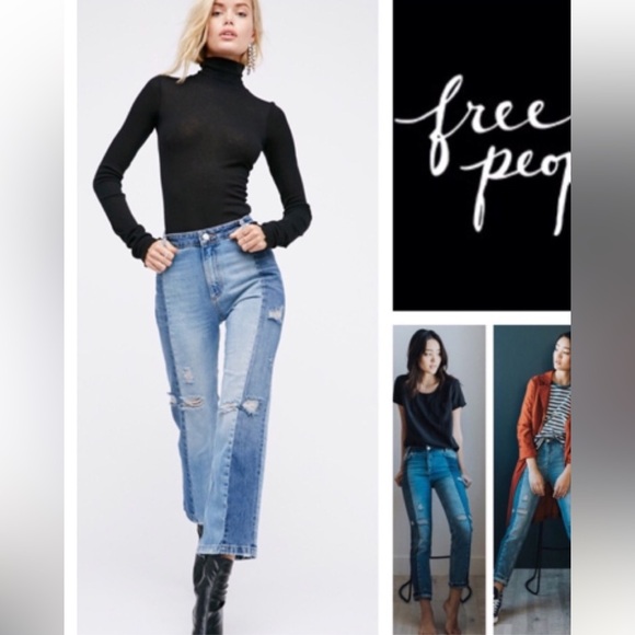 Free People patchwork high waist cropped jeans size 27 - Picture 2 of 7